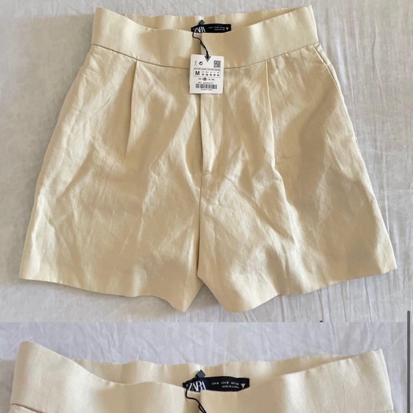 Zara Tan Linen Blend Shorts - Picture 2 of 3